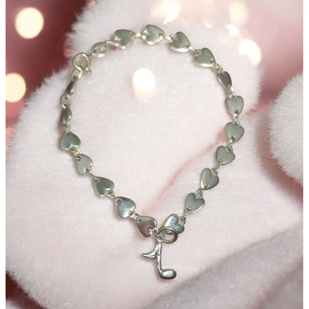 Sterling Silver 925 ITALY Heart Link Music Note Charm Bracelet